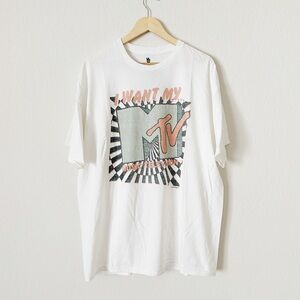 NEW Junk Food Clothing I Want My MTV Music Television White Graphic Tee